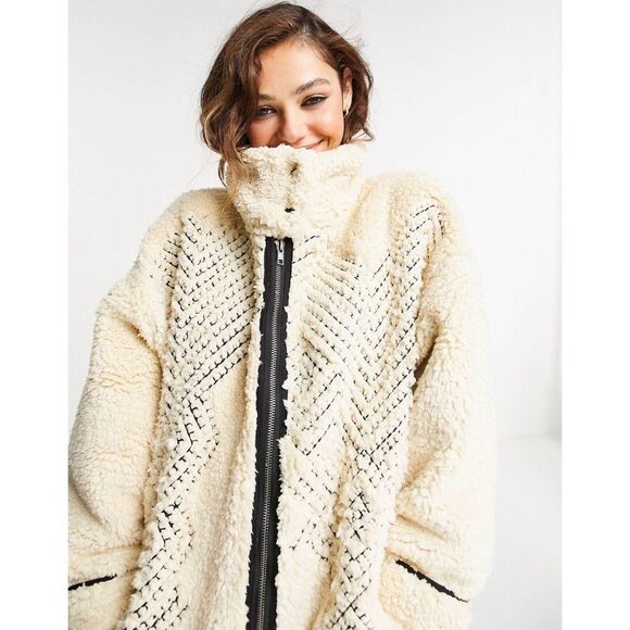 Free People x We The Free Avery Embroidered Teddy Fleece Plush Coat - Picture 3 of 7